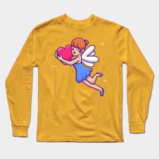 Cute Fairy Flying With Love Heart Cartoon Long Sleeve T-Shirt